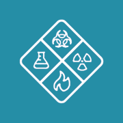 icon of hazard symbols for chemical, fire, radiation, and biohazard