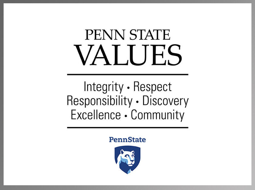 Penn State Values. Integrity, Respect, Responsibility, Discovery, Excellence, Community.